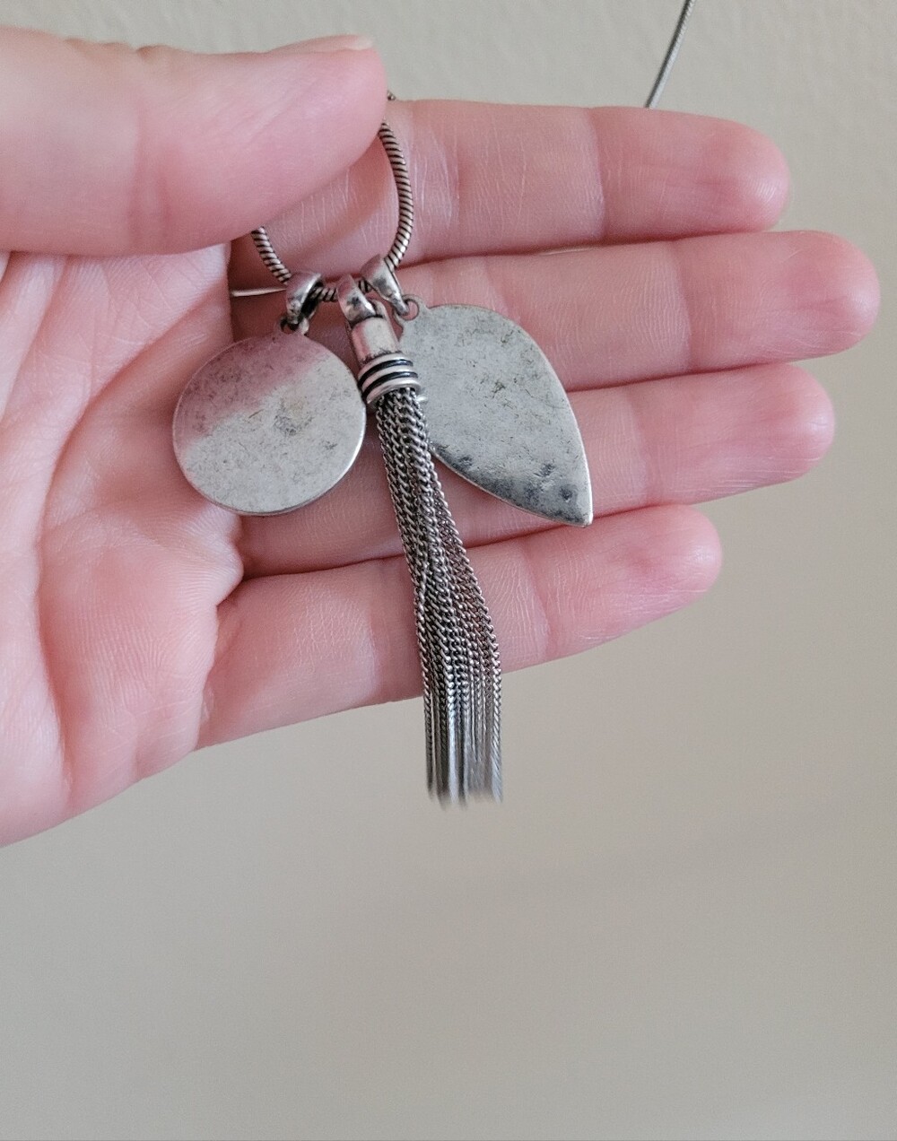 Lucky Brand Long Triple Pendant Necklace, Silver Toned & Burgundy - Picture 4 of 5